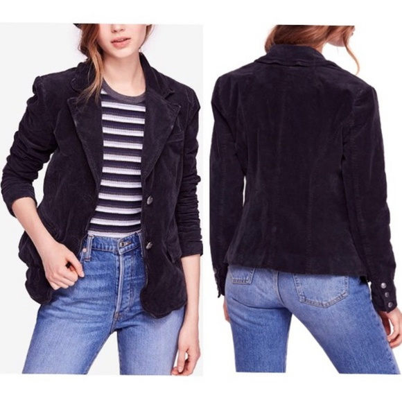 Free People Corduroy Black Byron Blazer Jacket Med - Picture 4 of 4